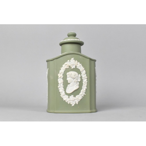 148 - A 20th Century Wedgwood Green Jasperware Tea Caddy, 16cms High (Chip to Base)