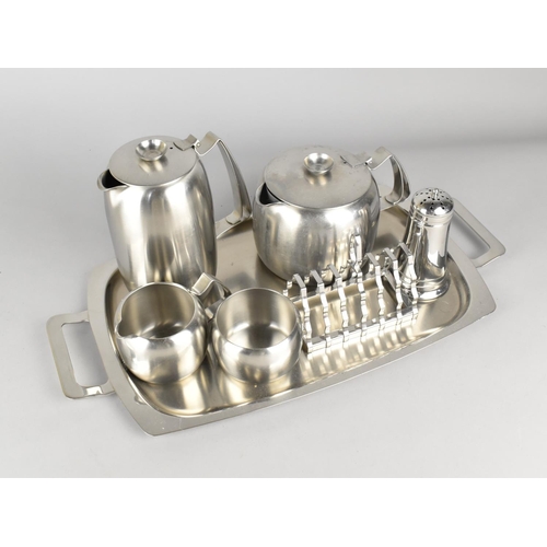 154 - A Collection of Old Hall Stainless Steel Teawares together with Toast Rack and Sugar Sifter, On Tray... 