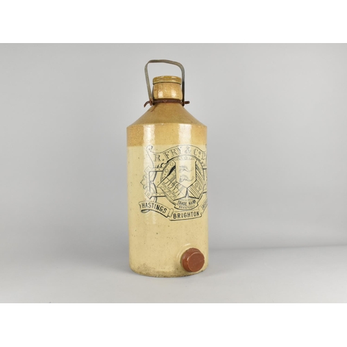 158 - A Glazed Doulton of Lambeth Cylindrical Brewers Bottle, Transfer Printed for R Fry and Co Ltd, Hasti... 