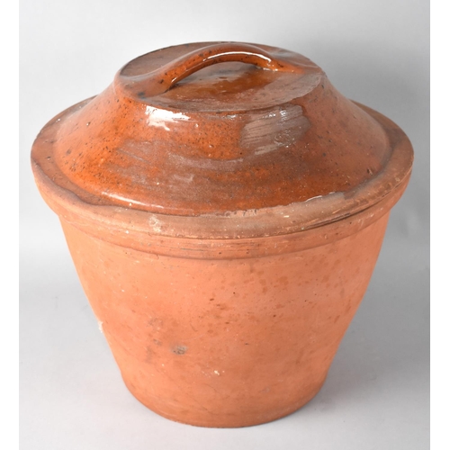 159 - A Vintage Terracotta Glazed and Lidded Proving Jar, 35cms Diameter