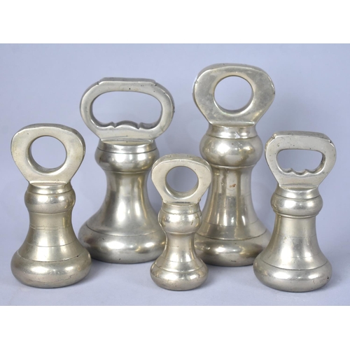 161 - An Unrelated Graduated Set of Five Bell Weights, Heaviest 4Lbs, 15cms HIgh