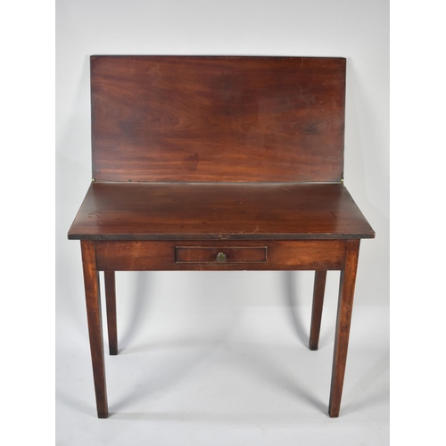 168 - A Mid 19th Century Mahogany Lift Top Tea Table with Central Small Drawer, 92cms Wide, Square Taperin... 