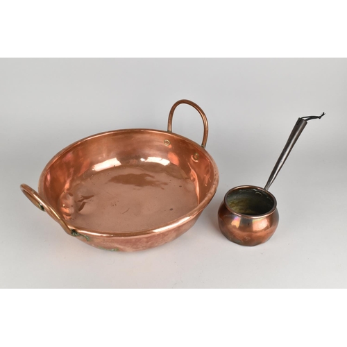 171 - A Circular Copper Two Handled Cooking Pan, 34cms Diameter together with a 19th Century Copper Saucep... 