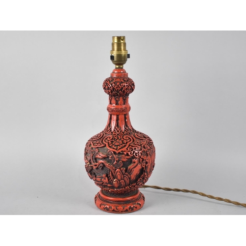 181 - A Mid 20th century Table Lamp in the Manner of Chinese Cinnabar Red Lacquer Vase, 32cms High