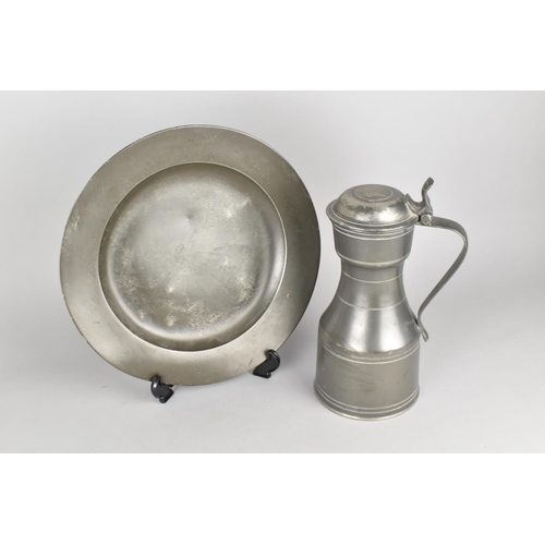 202 - A French Pewter Lidded Flagon together with a 19th Century English Plated with London Touch Mark, 30... 