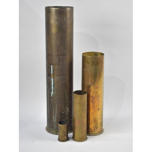 207 - Four WWI and Later Brass Shell Cases, Tallest Dated 1915, Measures 72.5cms High