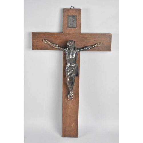 214 - A Continental Oak Crucifix with Bronzed Metal Corpus Christi, 50cms High