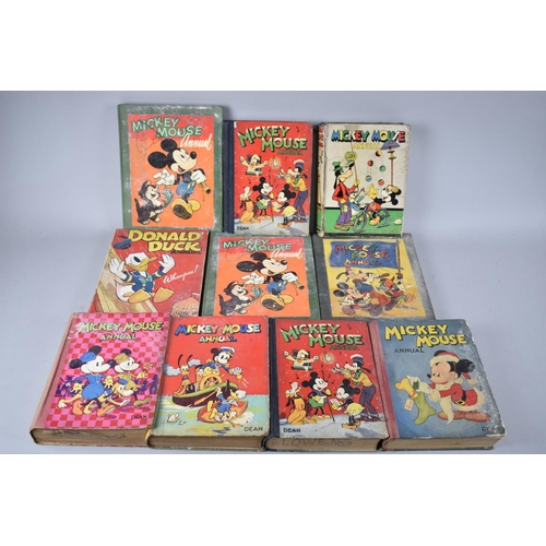 226 - A Collection of Nine Various Vintage Mickey Mouse Annuals together with a Donald Duck Annual