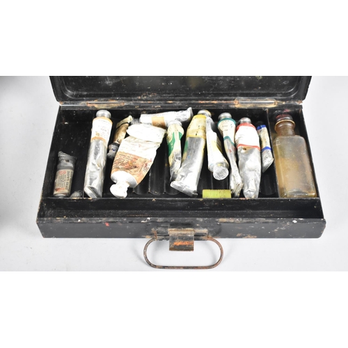 231 - Three Vintage Artists Metal Paint Boxes Containing Partly Used Oil Paints, Winsor and Newton and Row... 