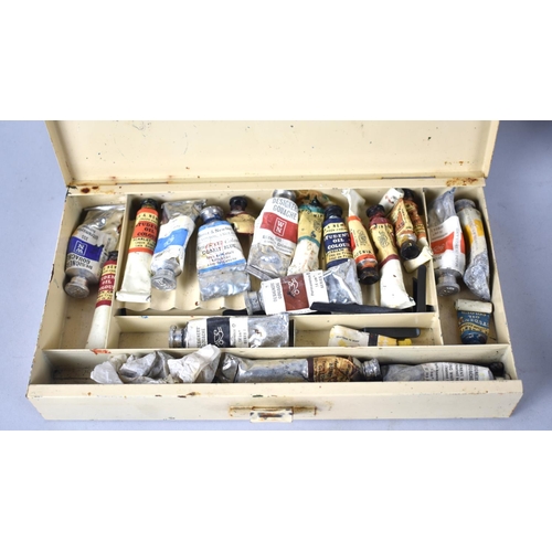 231 - Three Vintage Artists Metal Paint Boxes Containing Partly Used Oil Paints, Winsor and Newton and Row... 