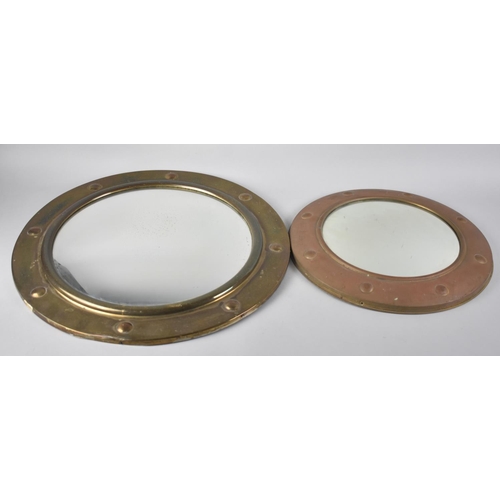 236 - Two Mid 20th Century Circular Convex Wall Mirrors with Brass and Copper Frames, Largest 48cms Diamet... 