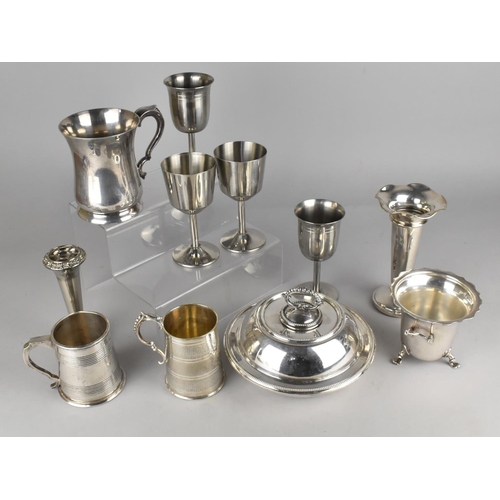 246 - A Collection of Various Silver Pate and Stainless Steel to include Vases, Tankards, Etc