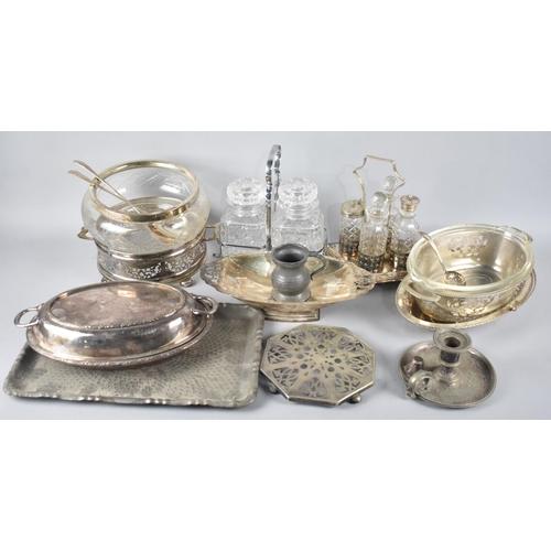 248 - A Collection of Various Silver Plate to include Oval Entree Dish, Cruet, Bedchamber Stick Etc