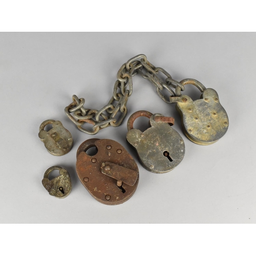 257 - A Collection of Vintage Padlocks and Chain, No Key