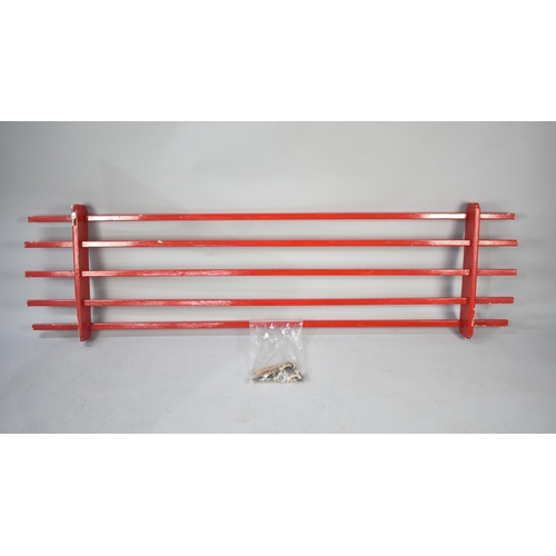 276 - A Vintage Red Painted Wooden Ceiling Hanging Clothes Airer with Pulleys but No Rope, 175cms Long