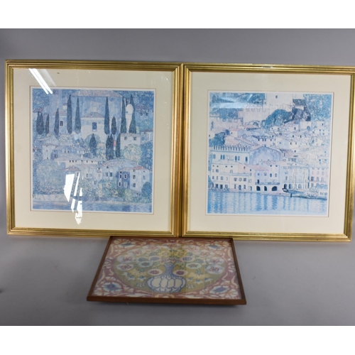 281 - A Pair of Framed Continental Prints together with a Framed Tapestry