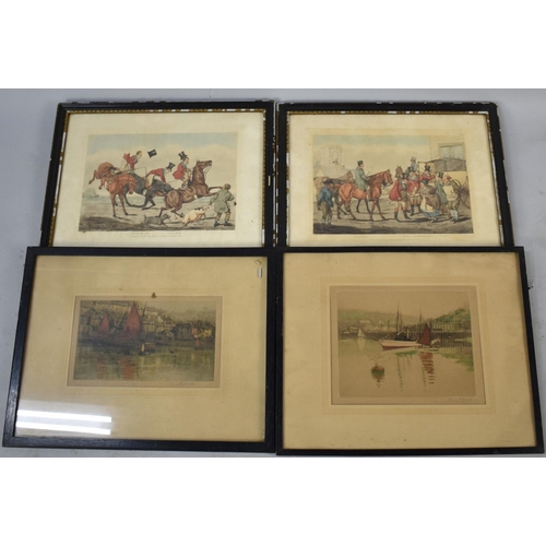 283 - A Pair of Alken Hunting Prints and Coloured Henry Walker Engravings, Harbour Scenes