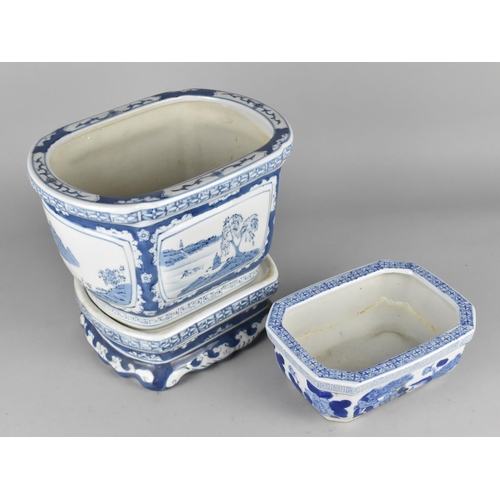 291 - A Chinese Blue and White Planter on Stand Together with a Further Planter