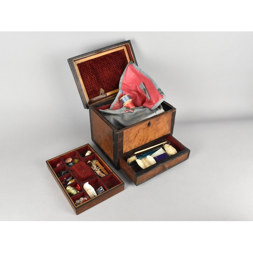 3 - A 19th Century Burr Walnut and Rosewood Ladies Workbox, Hinged Lid to Interior with Removable Tray a... 