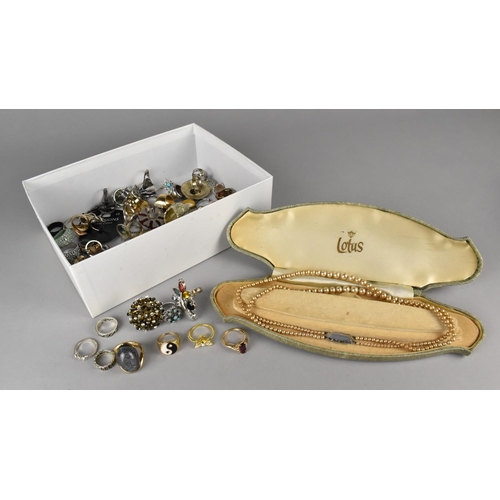 312 - A Collection of Costume Jewellery Rings and a Boxed Two Row String of Simulated Pearls