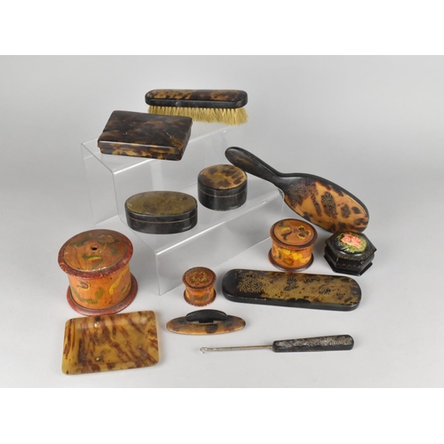 317 - A Collection of Various Tortoiseshell and Other Dressing Table Items, Russian Lacquered Box etc