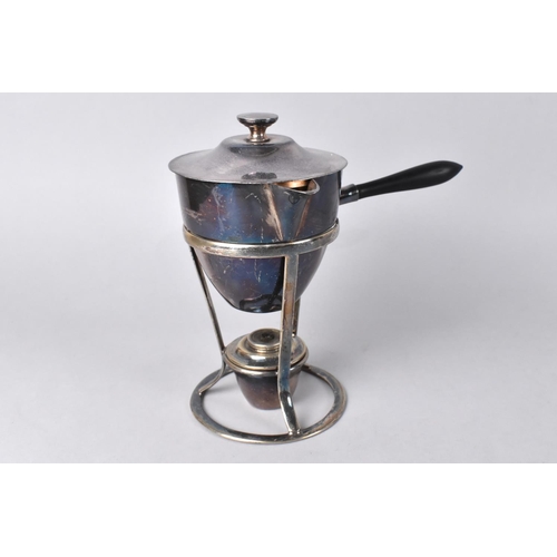 33 - An Edwardian Silver Plated Brandy Warmer with Ebonized Turned Wooden handle on Stand with Burner, 17... 