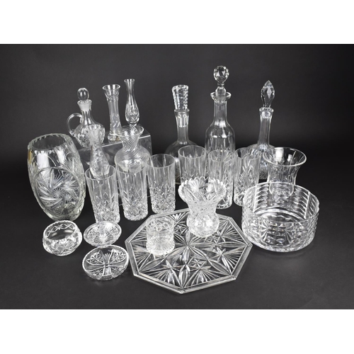 366 - A Large Collection of Various Cut Glass to Comprise Decanters, Vases, Dressing Table Pots, Tray, Hig... 