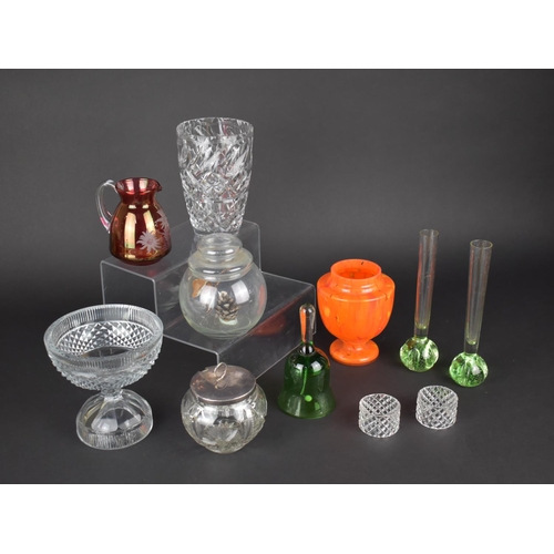 369 - A Collection of Various Glass to Comprise Bubble Glass Bud Vases, Glass Pot Containing Butterfly, Va... 