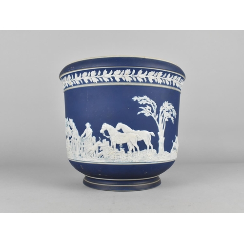 377 - An Adams Tunstall Blue Jasperware Jardiniere, Decorated with Sporting Scene Detailing Huntsman, Hors... 