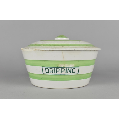 385 - An Early/Mid 20th Century English Pottery Cornishware Type 'Dripping' Pot (Condition Issues), 9cm hi... 