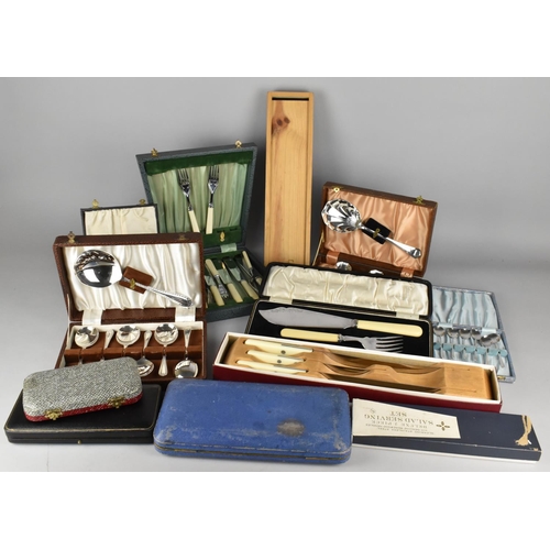 386 - A Collection of Various Cased Cutlery to Comprise Spoons, Carving Sets etc