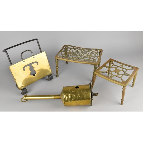 389 - A Collection of 19th Century Brass to Comprise Two Stands, a Brass and Iron Trivet and a Meat Jack (... 