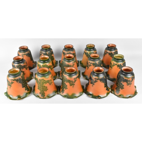 390 - A Set of Fifteen Cameo Glass Light Shades, Green Grape and Vine on Orange Ground, 13.5cm high