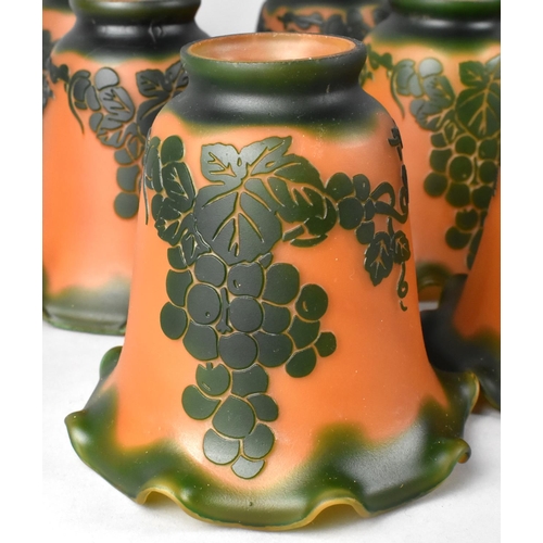 390 - A Set of Fifteen Cameo Glass Light Shades, Green Grape and Vine on Orange Ground, 13.5cm high