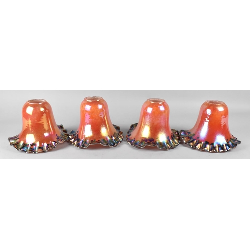 392 - A Set of Four Iridescent Glass Light Shades with Wavy Rims, 13cm high