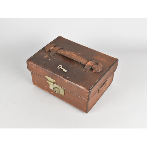 4 - A Late 19th/Early 20th Century Leather Box with Hinged Lid to Fitted interior, Complete with Key, 31... 