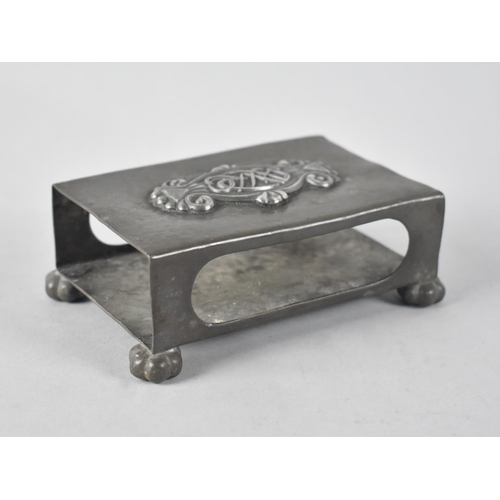 41 - A Mid 20th Century Dutch Pewter Matchbox Holder with Lobed Bun Feet, 11cms Long