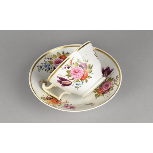 411 - A 19th Century English Hand Painted Floral Spray Cup and Saucer with Gilt Trim