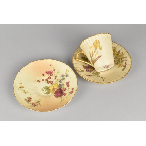 412 - A Royal Worcester Aesthetic Blush Ivory Cup and Saucer, Hand Painted Decoration and Gilt Detailing, ... 