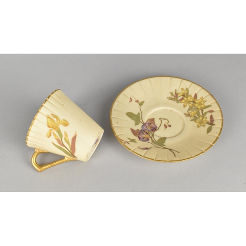 412 - A Royal Worcester Aesthetic Blush Ivory Cup and Saucer, Hand Painted Decoration and Gilt Detailing, ... 