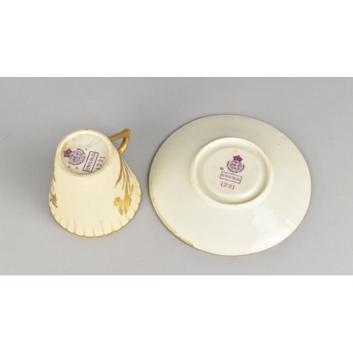 412 - A Royal Worcester Aesthetic Blush Ivory Cup and Saucer, Hand Painted Decoration and Gilt Detailing, ... 