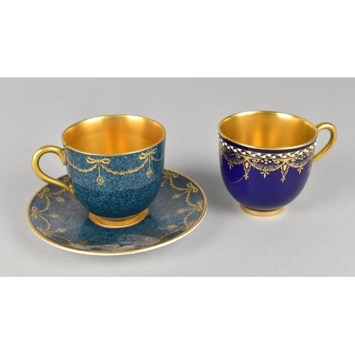 413 - A Miniature Royal Worcester Cabinet Cup and Saucer Decorated with Gilt Swag Decoration on Powder Blu... 