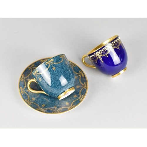 413 - A Miniature Royal Worcester Cabinet Cup and Saucer Decorated with Gilt Swag Decoration on Powder Blu... 