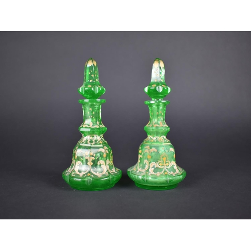 427 - A Pair of Late 19th Century Cut Glass Perfume Bottles Decorated with Gilt Scrolls and Fleur De Lys, ... 