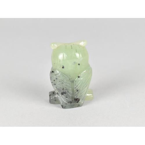 43 - A Carved and Signed Jade Study of a Long Eared Owl, 5cms High