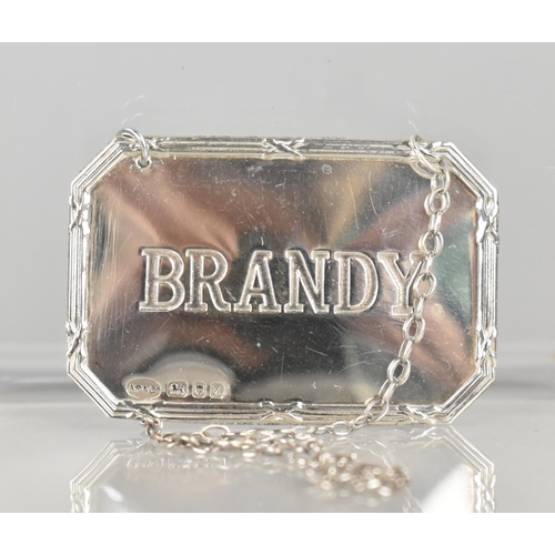 440 - A Modern Silver Decanter Label for Brandy, 4.5cms by 3cms By Arthur Price and Co, and Hallmark for L... 