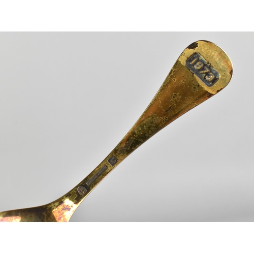 443 - Georg Jensen: a Danish Gilt Silver Spoon for Christmas 1973 with Enamelled Sunflower Decoration, Ful... 