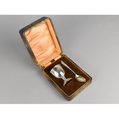 445 - A Cased Silver Egg Cup and and Spoon, Parcel Gilt Egg Cup Monogrammed MHLB and with Tortoiseshell Pa... 