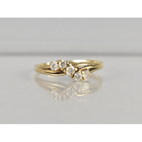 456 - A 9ct Gold and CZ Ladies Dress Ring, Five Round Cut Stones Claw Set to Pierced Crossed Shoulders, 1.... 