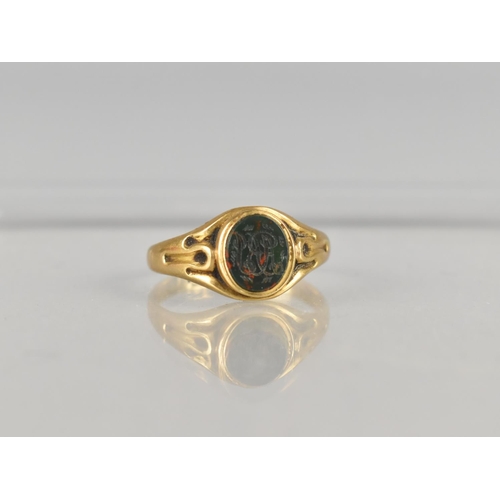 457 - A 19th Century Signet Ring, Oval Bloodstone Panel with Seal Marked ABJ, Collet Set to Fluted Shoulde... 